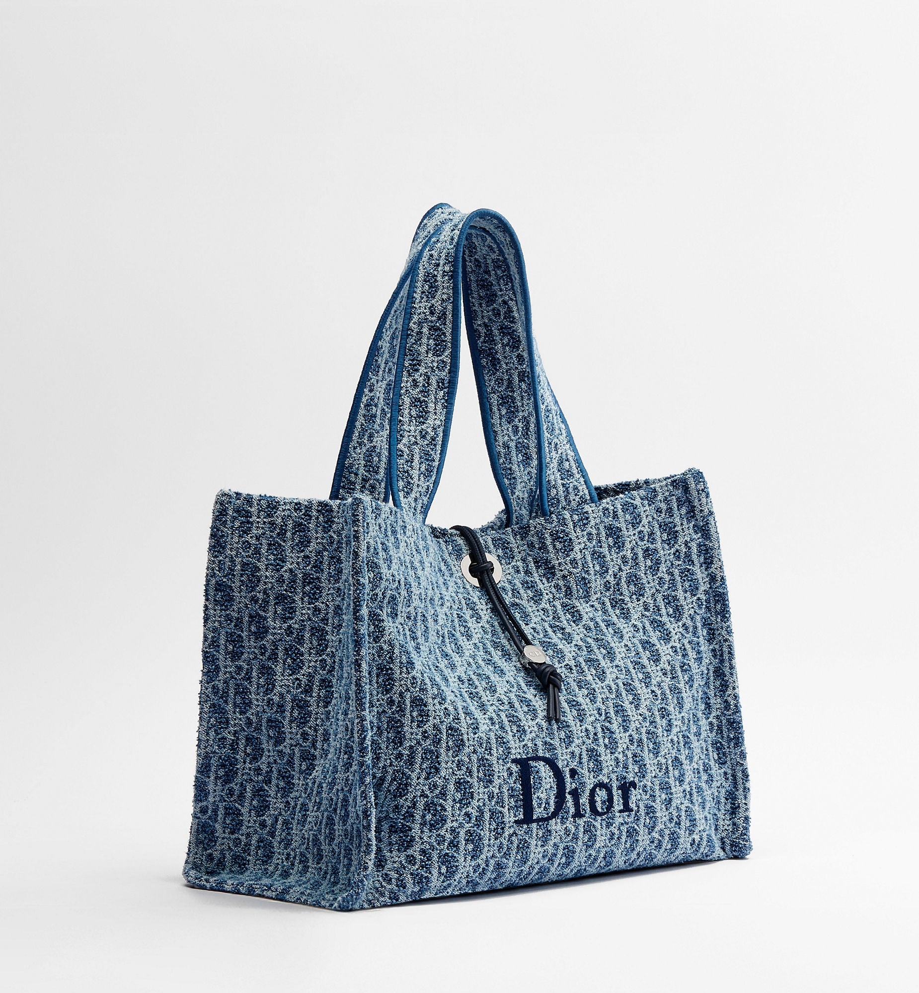 Women's Medium Spongy Book Tote With Blue Textured Fabric And Drawstring Closure