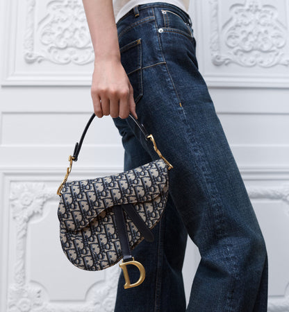 Women's Small Saddle Bag With Blue Oblique Jacquard And Strap