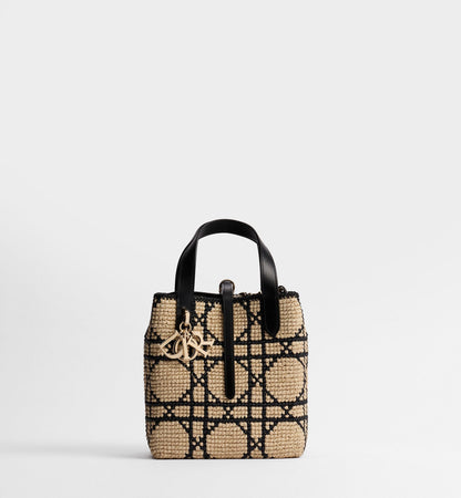 Women's Small Toujours Tote With Macrocannage Raffia And Black Calfskin And Strap