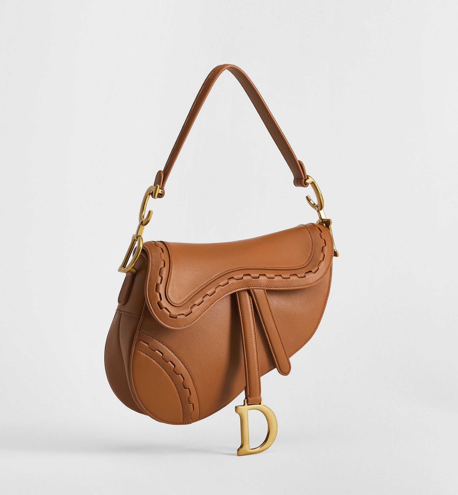 Women's Small Saddle Bag With Marron Bobby Calfskin Marquetry And Strap