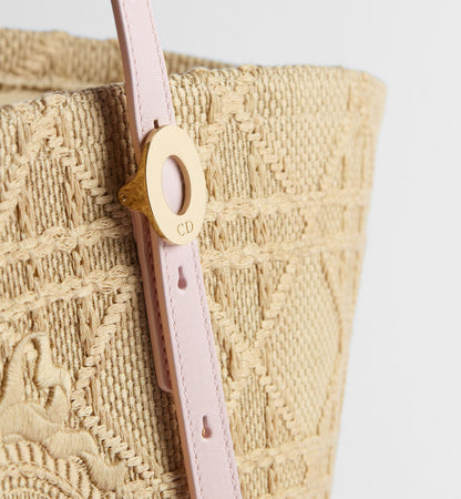 Women's Medium Dior Blooming Bag With Rose Tendre Pink Raffia-Effect Cannage And Strap