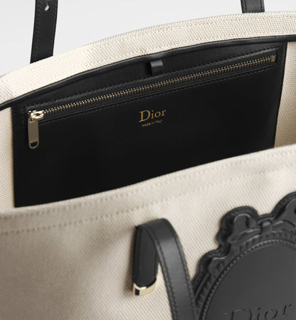 Women's Small Dior Blooming Bag With Beige Canvas And Black Calfskin