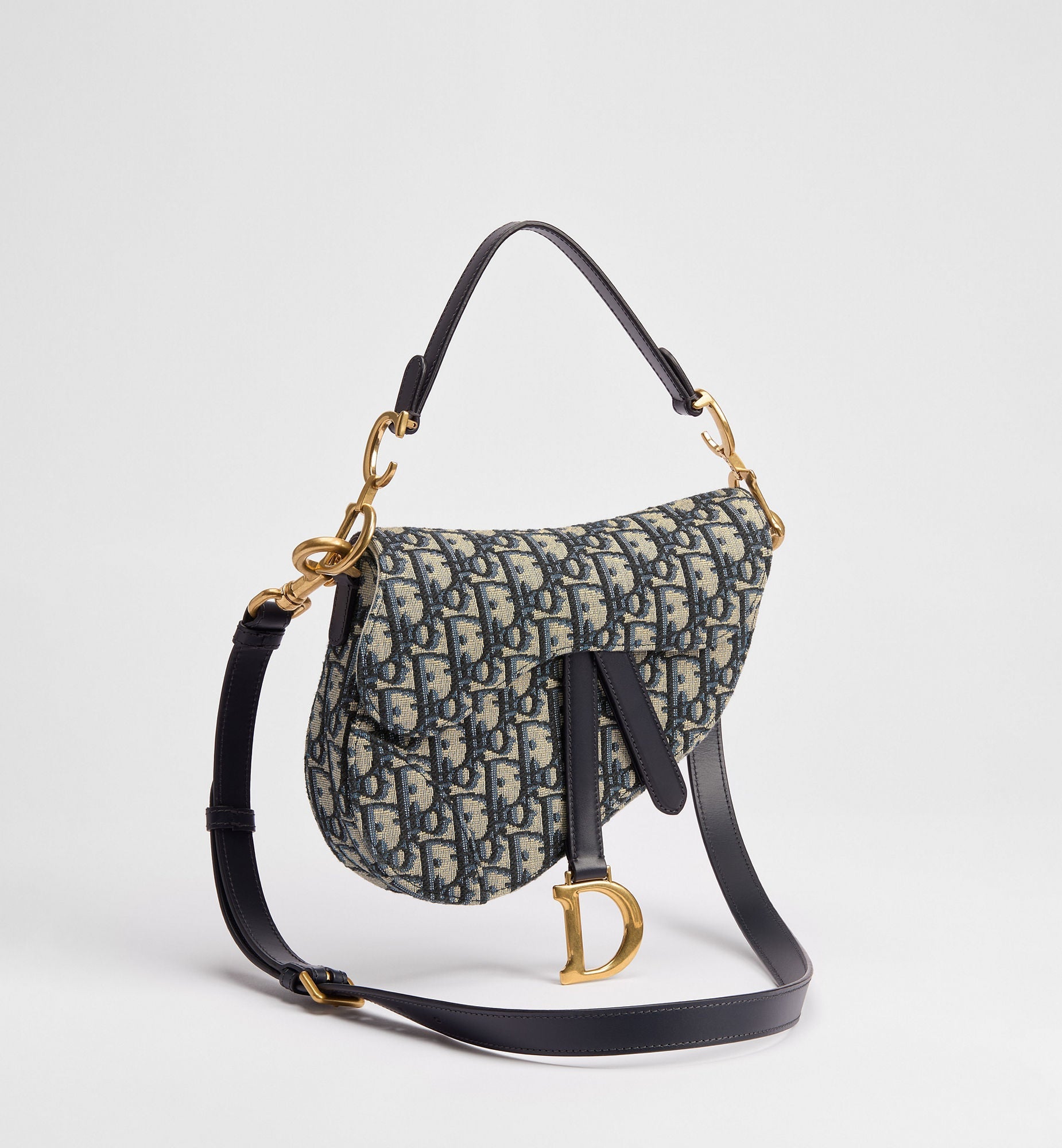 Women's Small Saddle Bag With Blue Oblique Jacquard And Strap