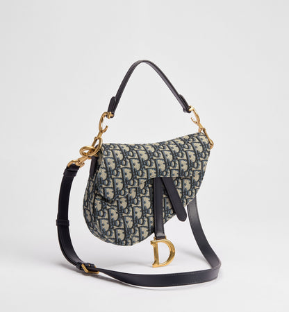 Women's Small Saddle Bag With Blue Oblique Jacquard And Strap