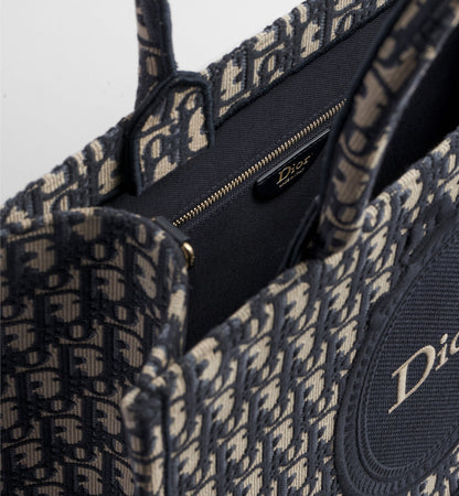 Medium Dior Book Tote With Blue Oblique Jacquard And Embroidered Médaillon