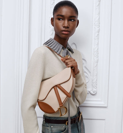 Women's Medium Saddle Bag With Two-Tone Trench And Marron Bobby Calfskin And Strap