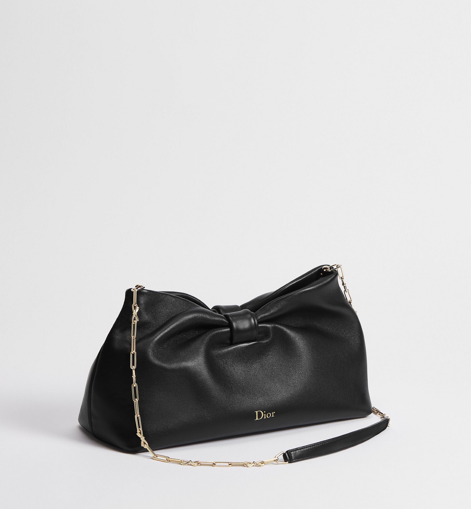 Women's Medium Dior Bow Bag With Black Lambskin And Chain Strap