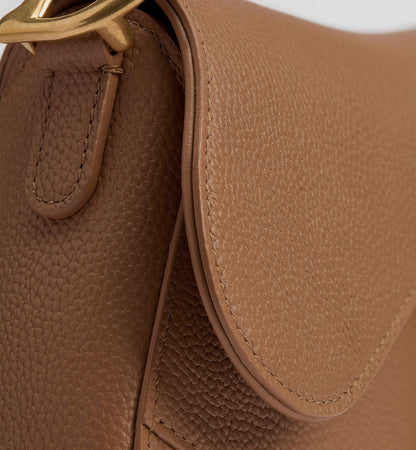 Women's Small Saddle Bag With Camel Grained Calfskin And Strap