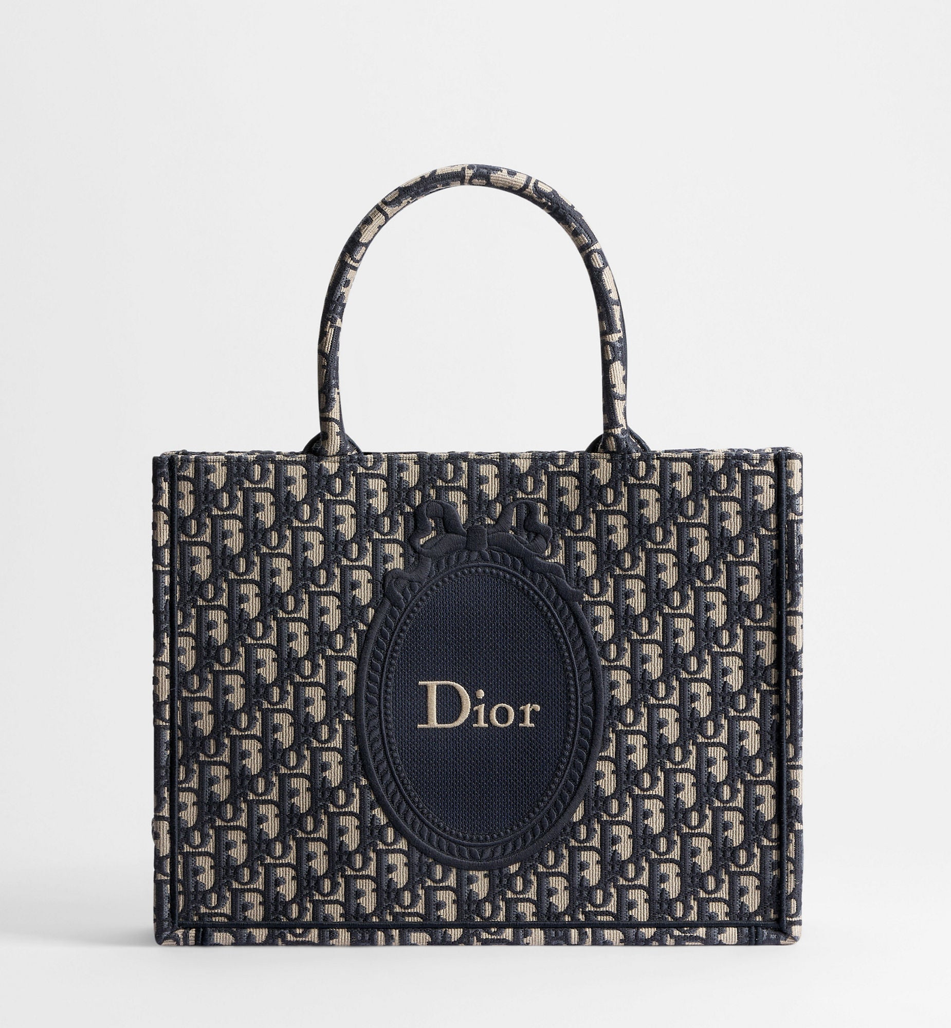 Medium Dior Book Tote With Blue Oblique Jacquard And Embroidered Médaillon