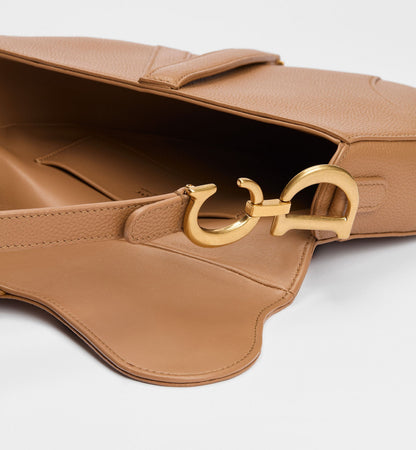 Women's Small Saddle Bag With Camel Grained Calfskin And Strap