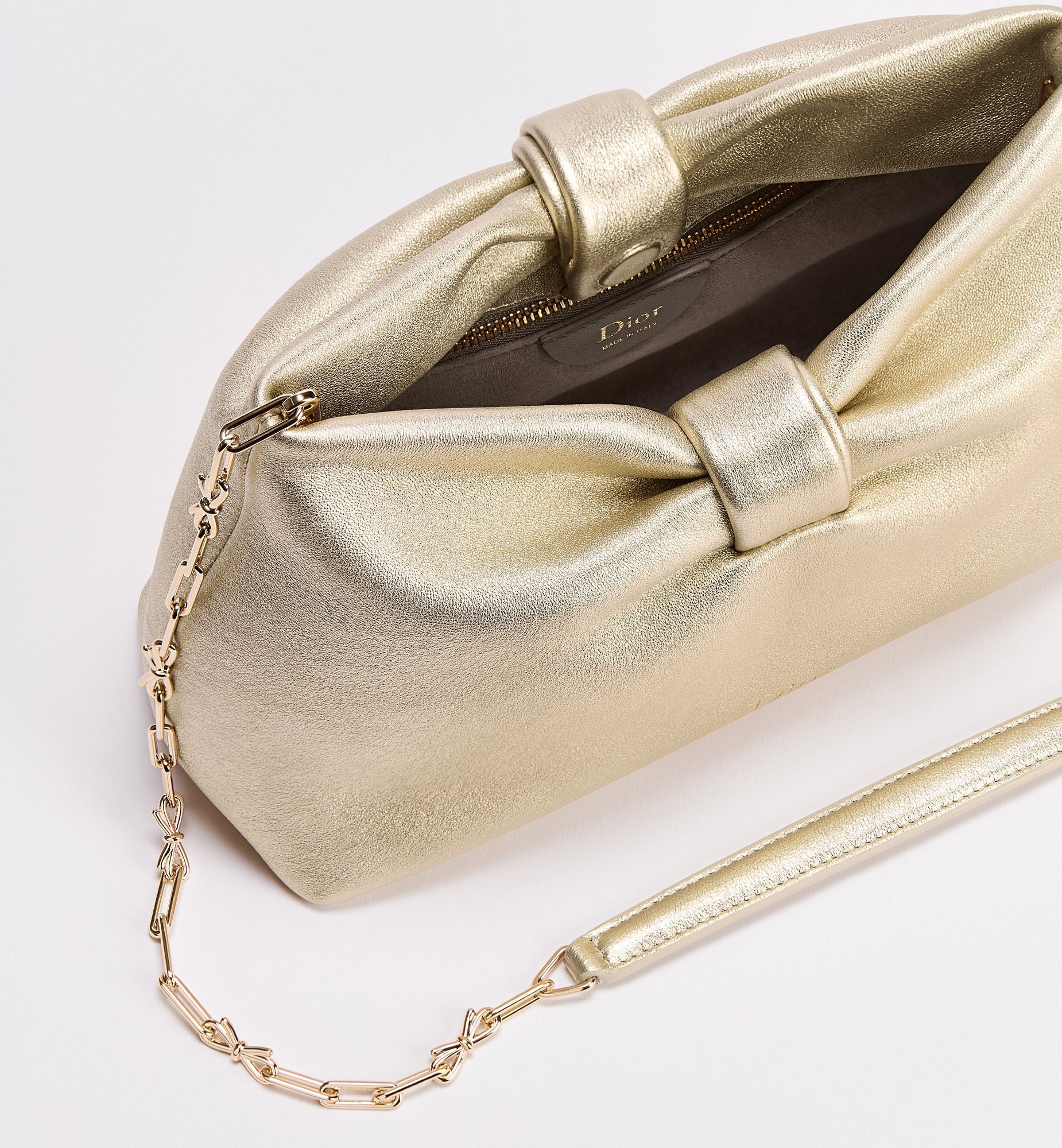 Women's Small Bow Bag With Mekong Laminated Lambskin And Chain Strap