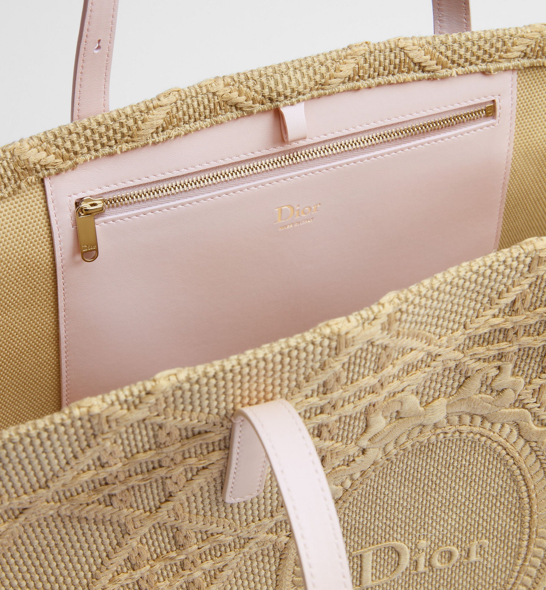 Women's Medium Dior Blooming Bag With Rose Tendre Pink Raffia-Effect Cannage And Strap
