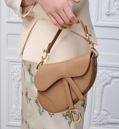 Women's Small Saddle Bag With Camel Grained Calfskin And Strap