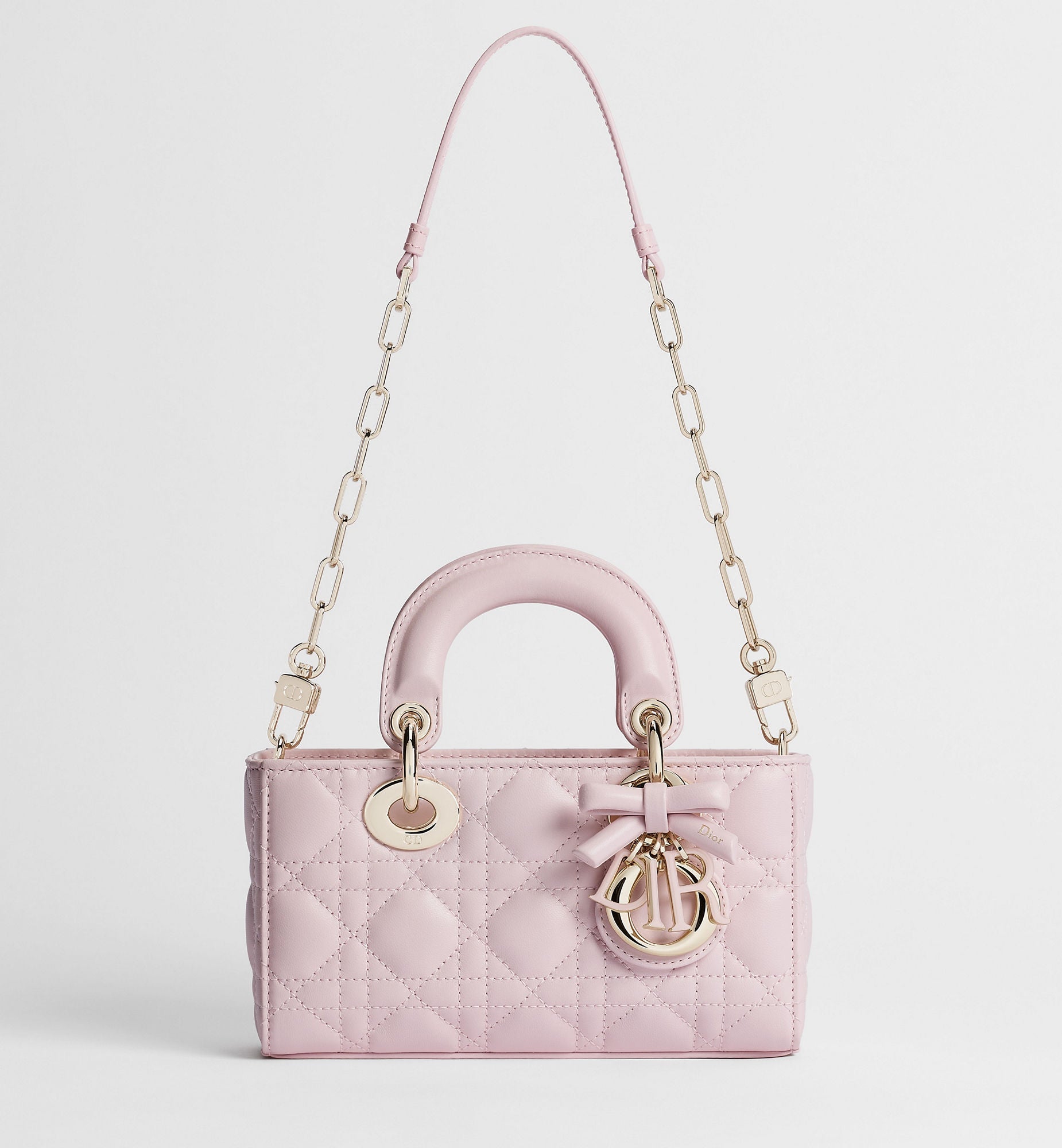 Women's Mini Lady D-Joy Bag With Rose Tendre Cannage Lambskin And Chain Strap