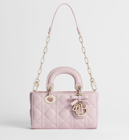 Women's Mini Lady D-Joy Bag With Rose Tendre Cannage Lambskin And Chain Strap