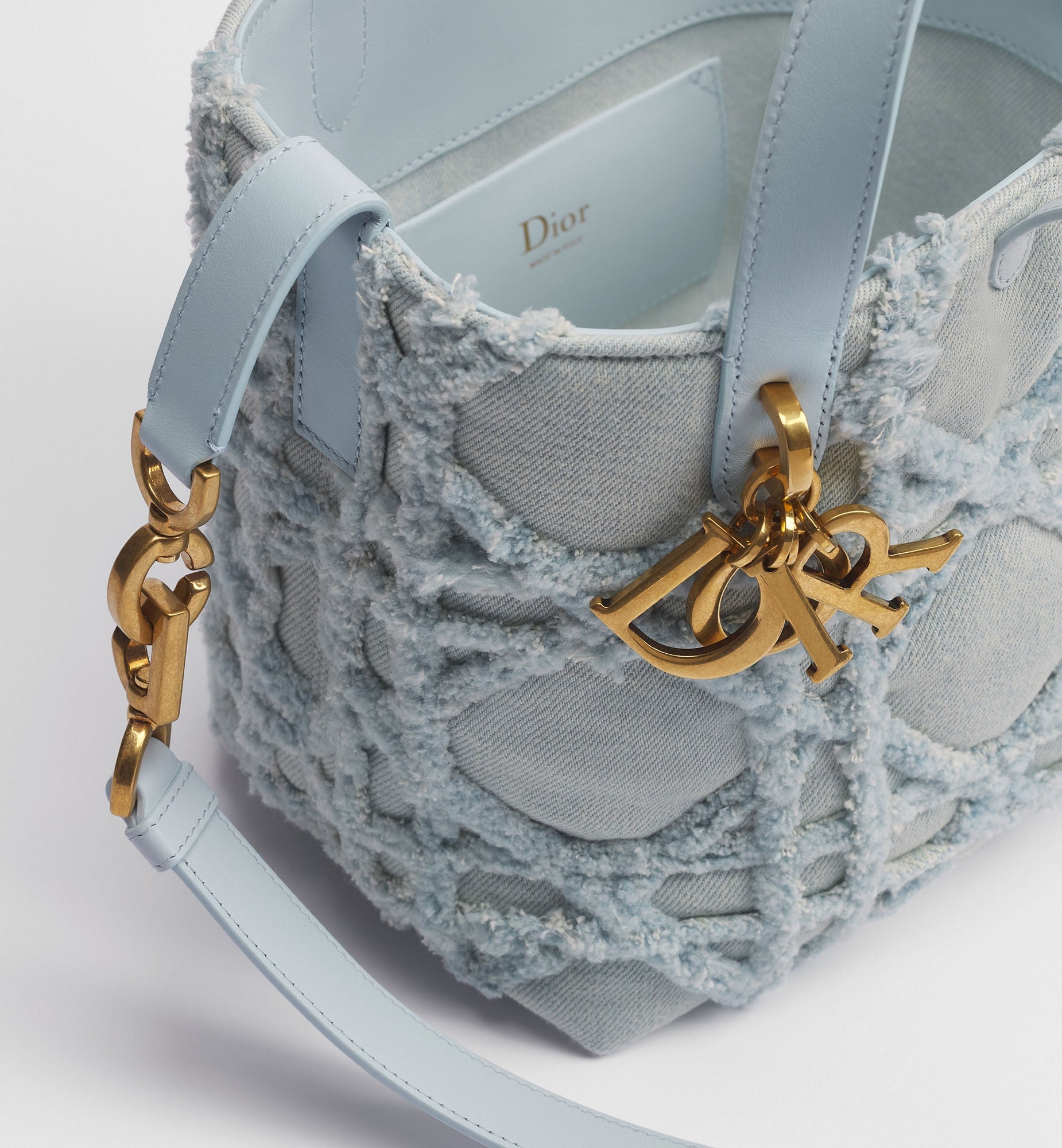 Women's Small Toujours Vertical Tote Bag With Blue Cannage Denim And Strap