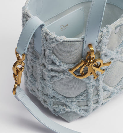 Women's Small Toujours Vertical Tote Bag With Blue Cannage Denim And Strap