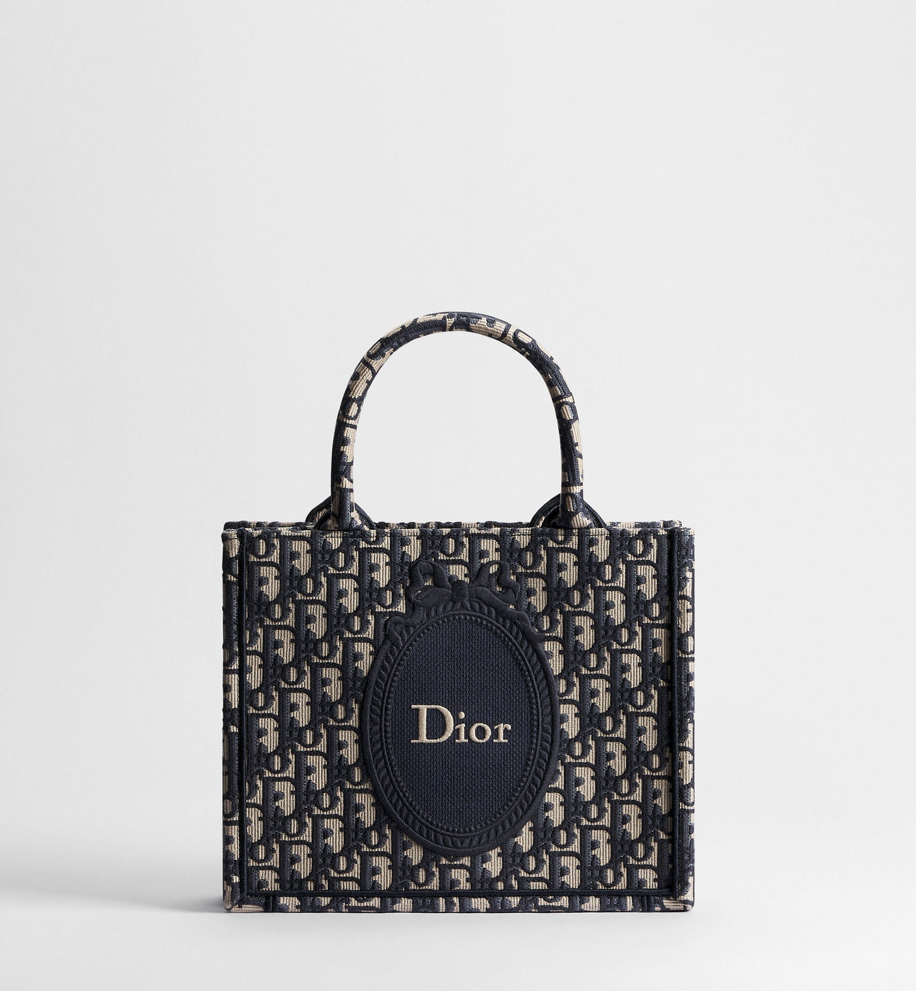 Women's Small Book Tote with Blue Oblique Jacquard and Médaillon Signature