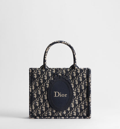 Women's Small Book Tote with Blue Oblique Jacquard and Médaillon Signature