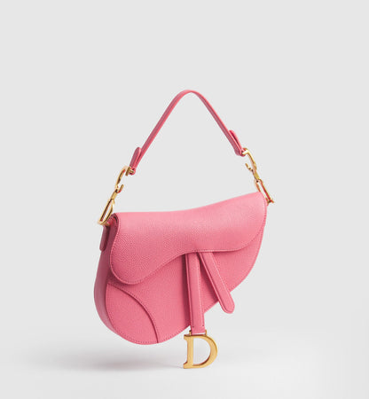 Women's Small Saddle Bag With Fraise Grained Calfskin And Strap