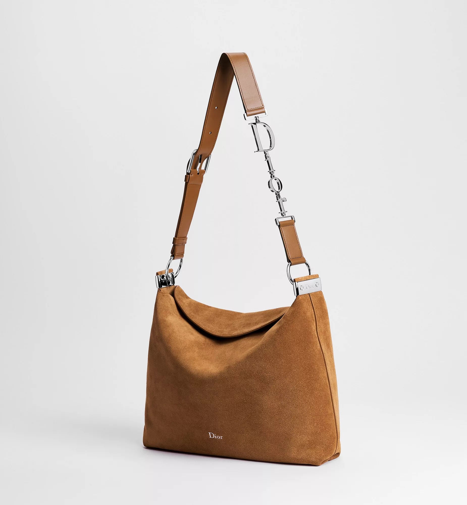 Women's Medium Shoulder Bag With Golden Saddle Suede Calfskin And Strap