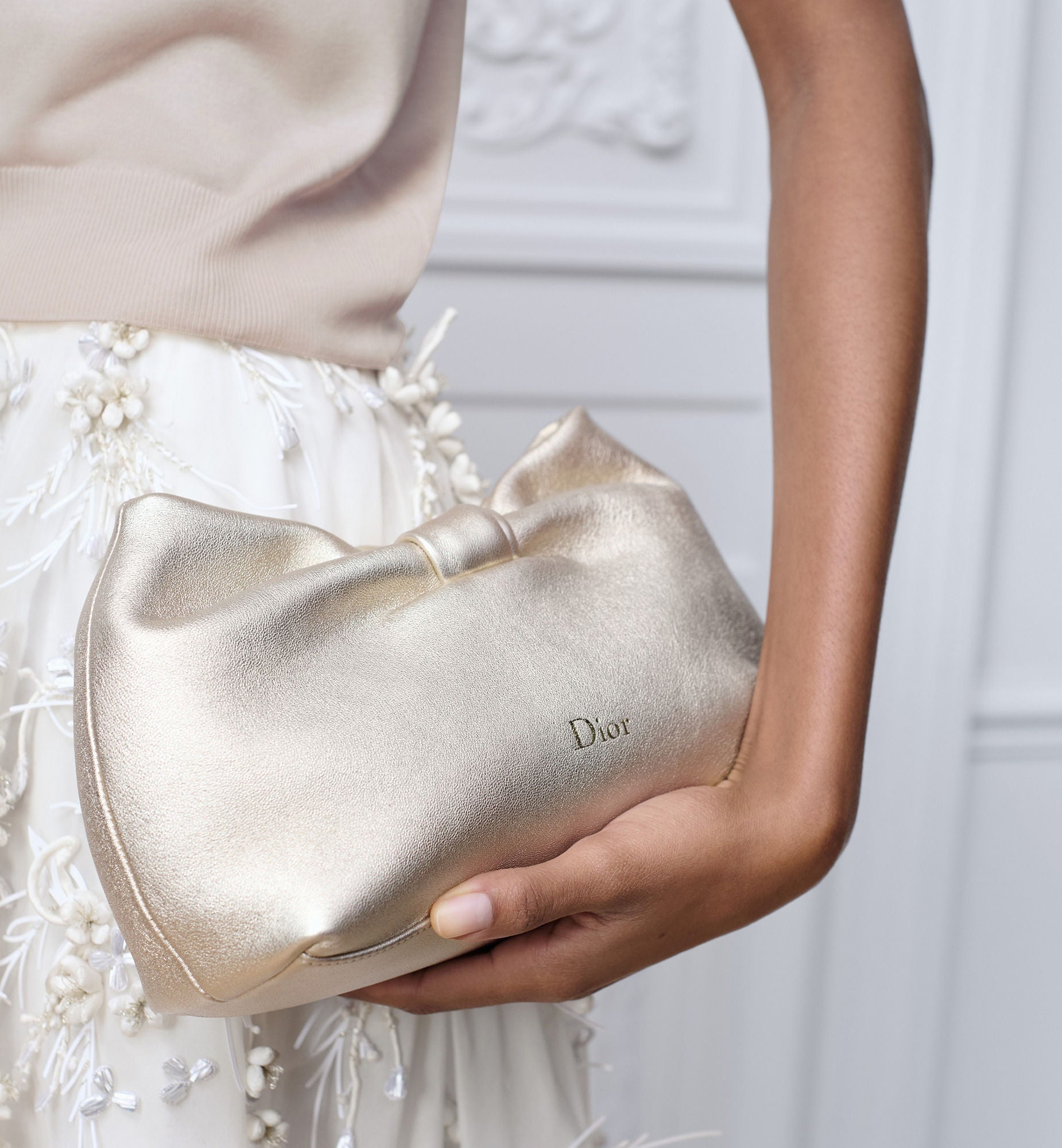 Women's Small Bow Bag With Mekong Laminated Lambskin And Chain Strap