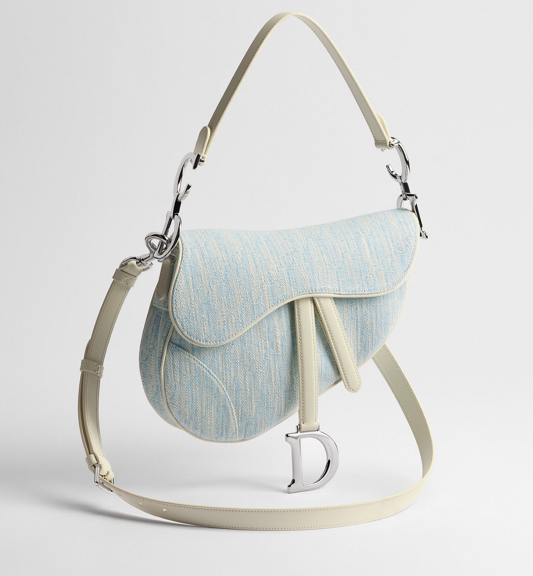 Women's Saddle Bag With Strap In Céleste Blue Washed Jacquard