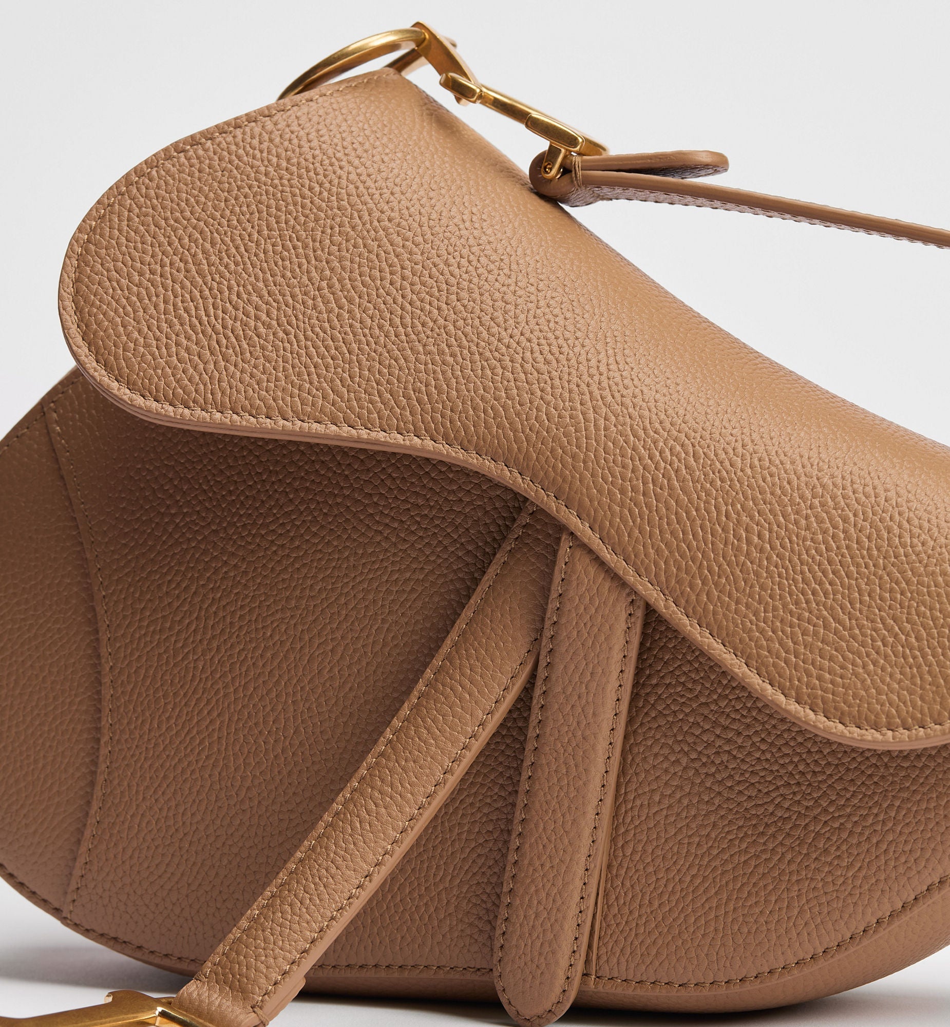 Women's Small Saddle Bag With Camel Grained Calfskin And Strap