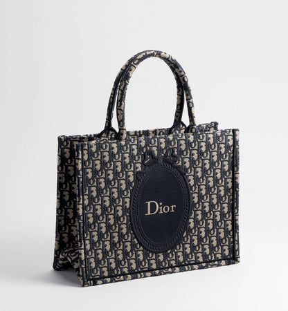 Medium Dior Book Tote With Blue Oblique Jacquard And Embroidered Médaillon