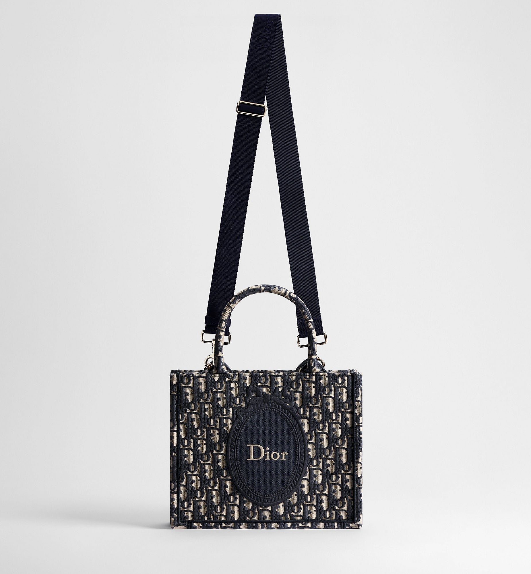 Women's Small Book Tote with Blue Oblique Jacquard and Médaillon Signature