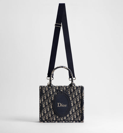 Women's Small Book Tote with Blue Oblique Jacquard and Médaillon Signature