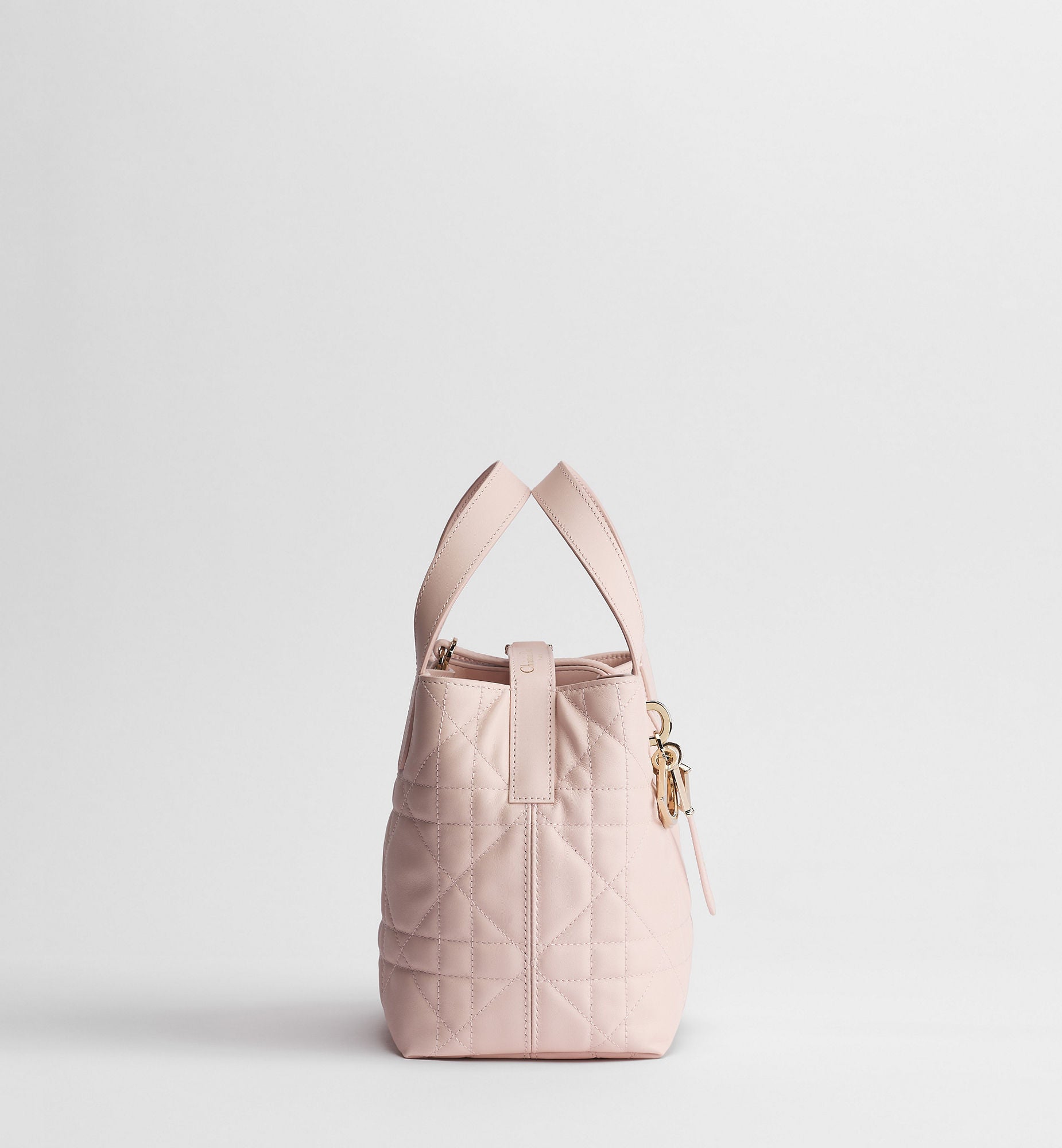 Women's Small Toujours Vertical Tote Bag With Powder Pink Macrocannage Calfskin And Strap