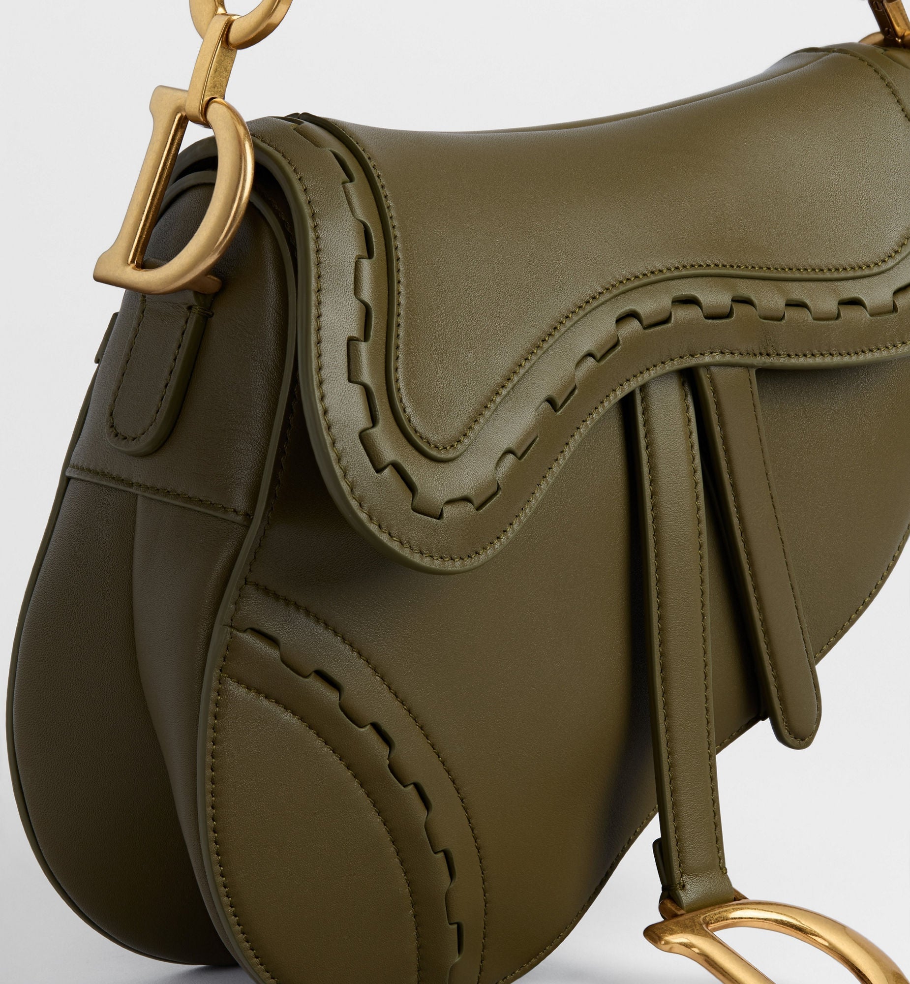 Women's Saddle Bag With Strap In Khaki Calfskin