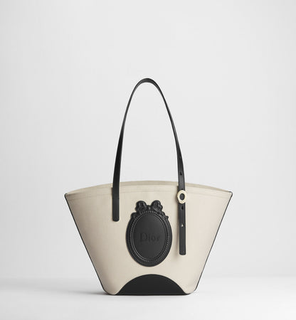 Women's Small Dior Blooming Bag With Beige Canvas And Black Calfskin