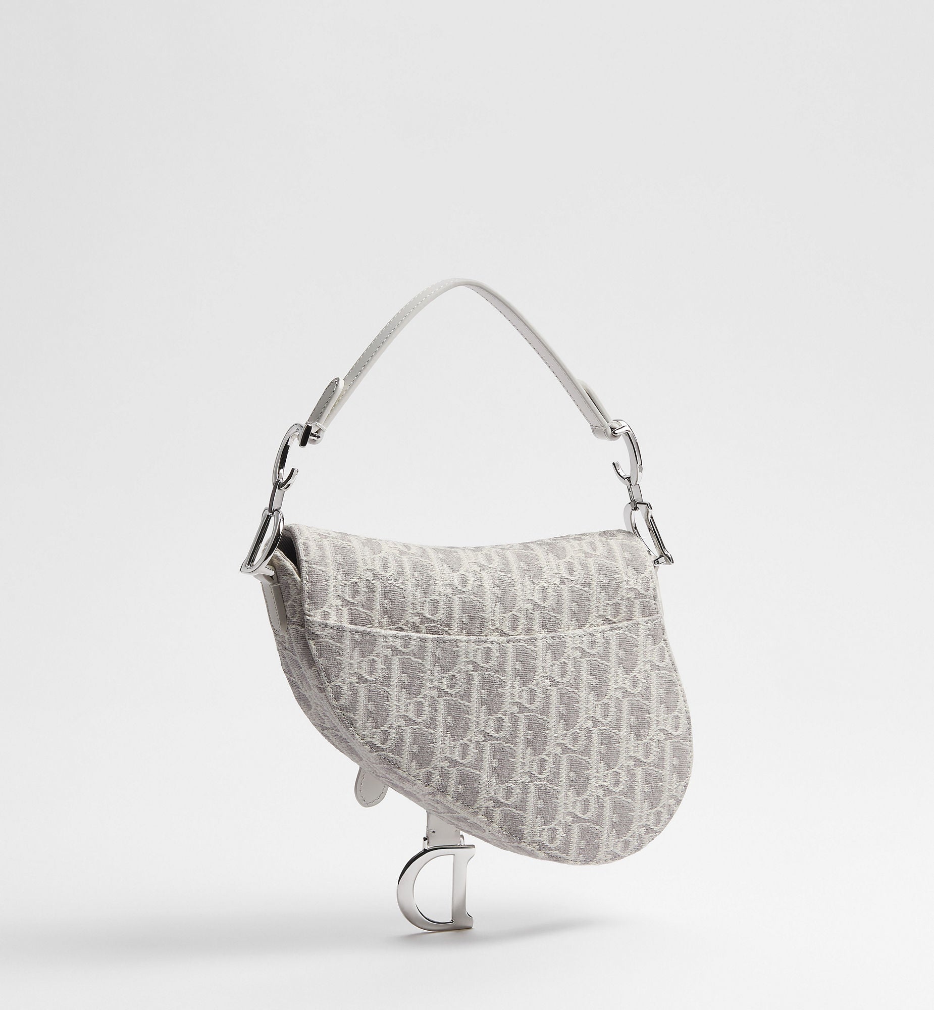 Women's Small Saddle Bag With Latte and Gray Oblique Jacquard And Strap