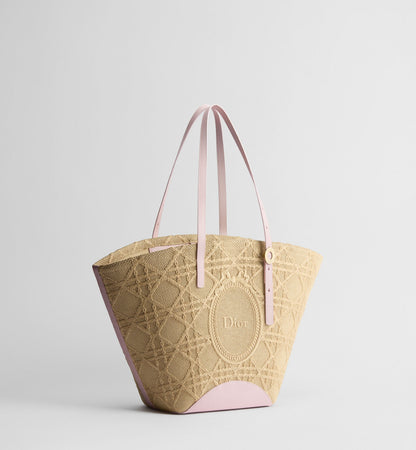 Women's Medium Dior Blooming Bag With Rose Tendre Pink Raffia-Effect Cannage And Strap