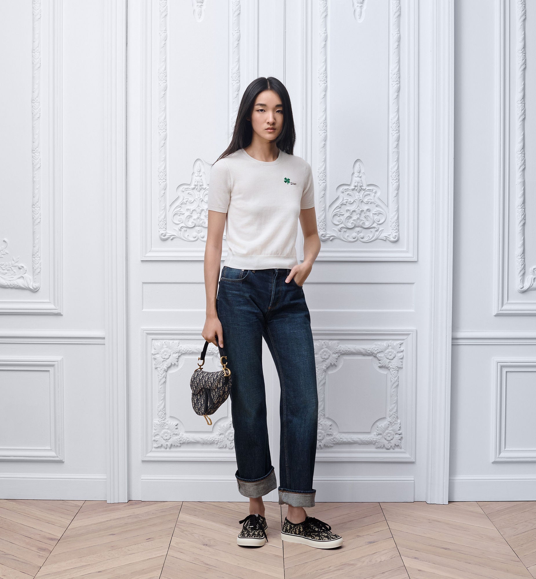 Women's Small Saddle Bag With Blue Oblique Jacquard And Strap