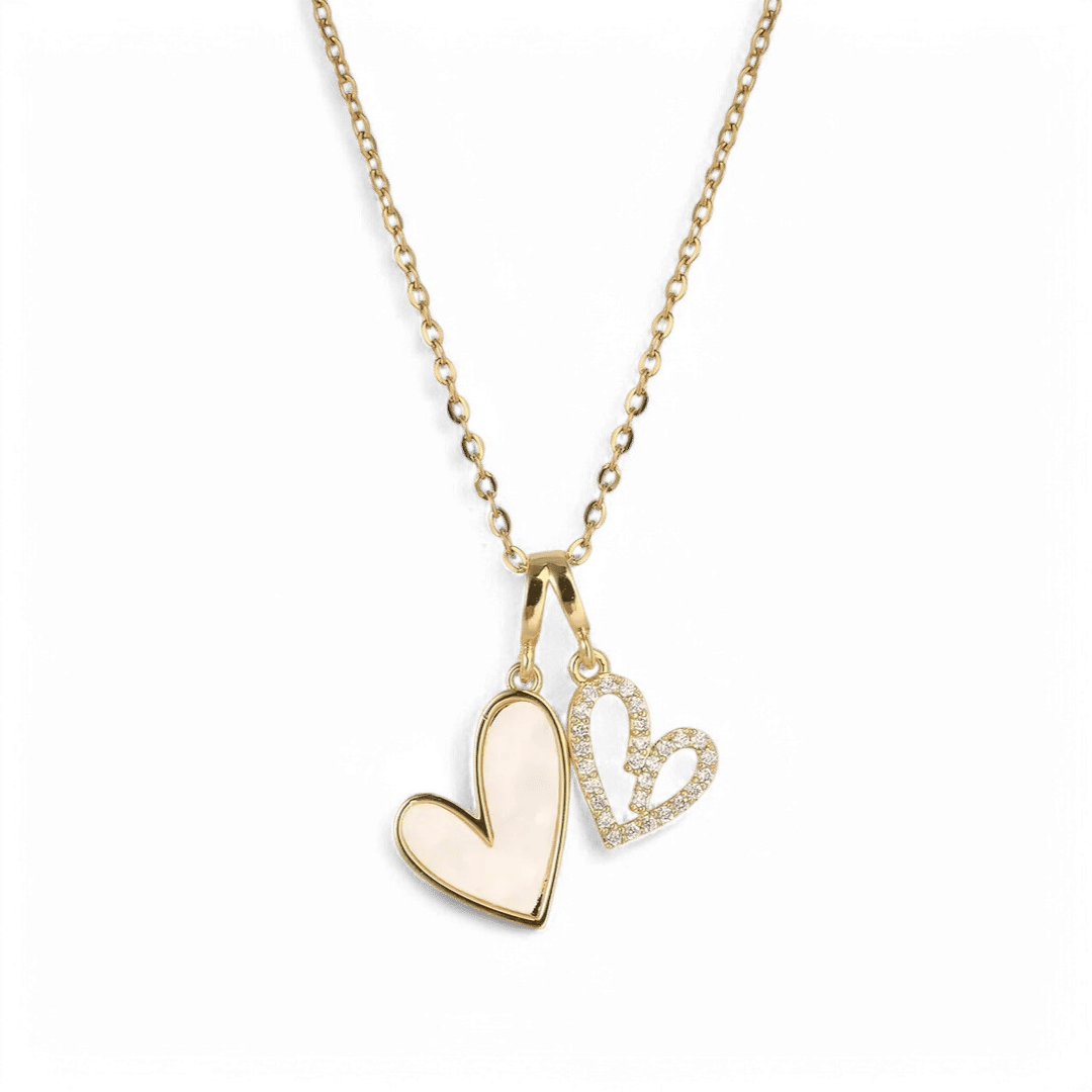 Mother of Pearl & Pave Hearts Necklace