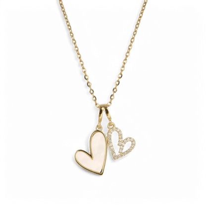Mother of Pearl & Pave Hearts Necklace