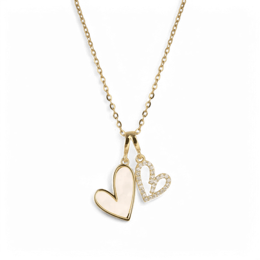 Mother of Pearl & Pave Hearts Necklace