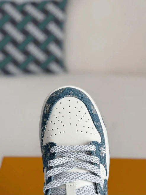 Louis Vuitton LV x Nike SB Dunk Low White Blue Denim Monogram Sneaker