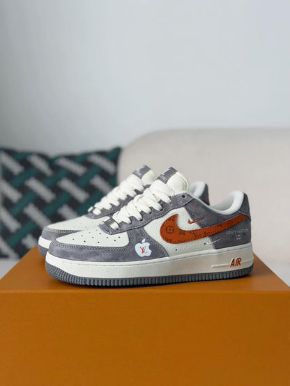 LV x Nike Air Force 1 Low â€œGrey Monogram Orange Swooshâ€