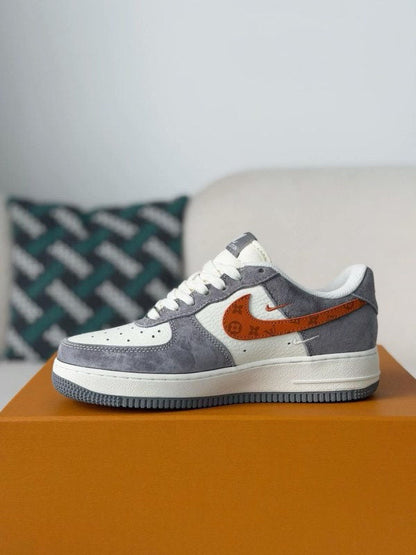 LV x Nike Air Force 1 Low â€œGrey Monogram Orange Swooshâ€