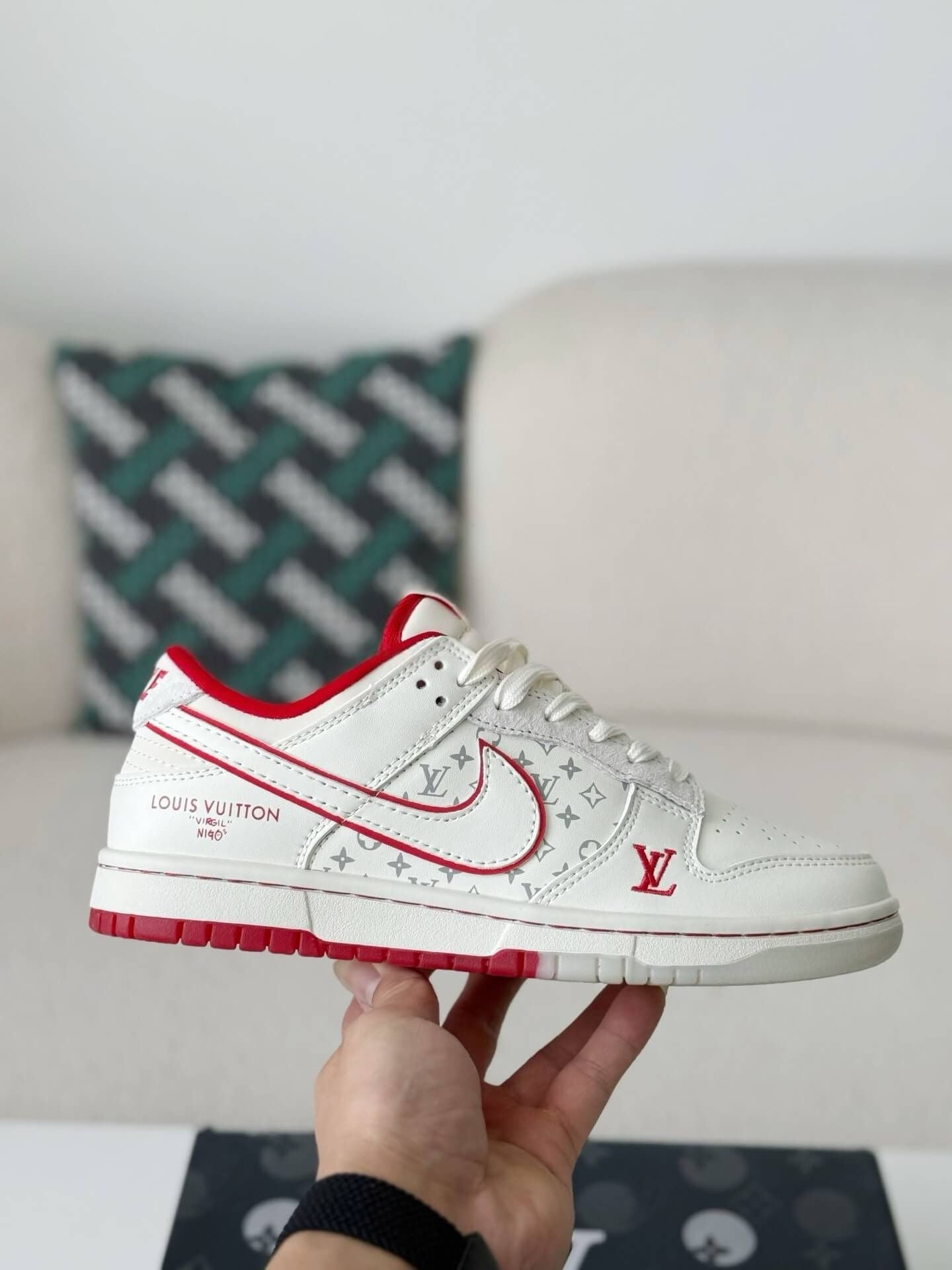LV x Nike Dunk Low â€œNike By Youâ€ Custom Sneaker Red White