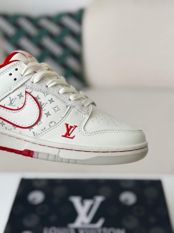 LV x Nike Dunk Low â€œNike By Youâ€ Custom Sneaker Red White