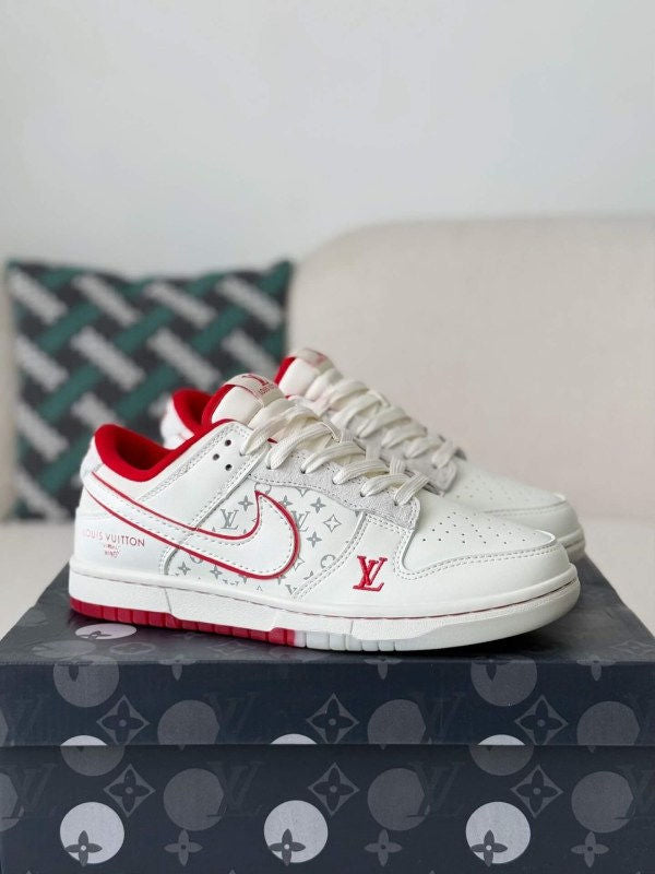 LV x Nike Dunk Low â€œNike By Youâ€ Custom Sneaker Red White