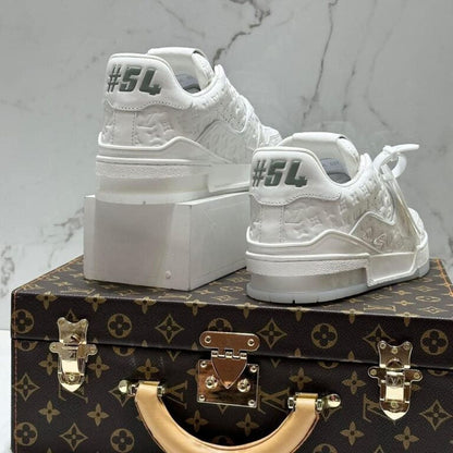 Louis Vuitton LV Trainer Sneaker â€“ Triple White Monogram Embossed Edition