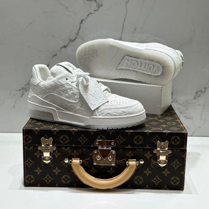 Louis Vuitton LV Trainer Sneaker â€“ Triple White Monogram Embossed Edition