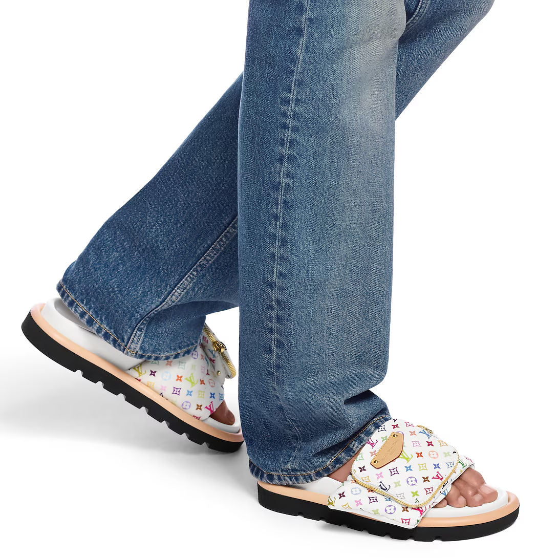 LV Pool Pillow Flat Comfort Mule  x "Takashi Murakami" White Multicolor