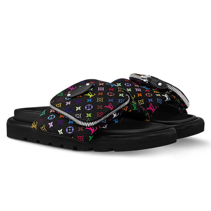LV Pool Pillow Flat Comfort Mule  x "Takashi Murakami" Black Multicolor